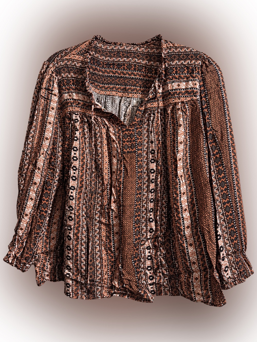 Daniel Rainn Rust, Black & Cream Boho Printed Blouse